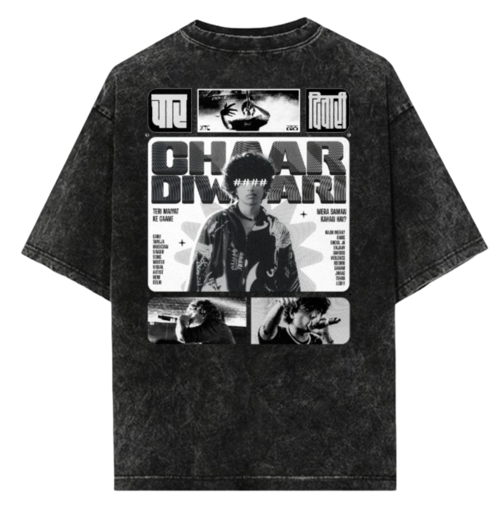 Char Diwari – Black Acid Wash Oversized T-Shirt